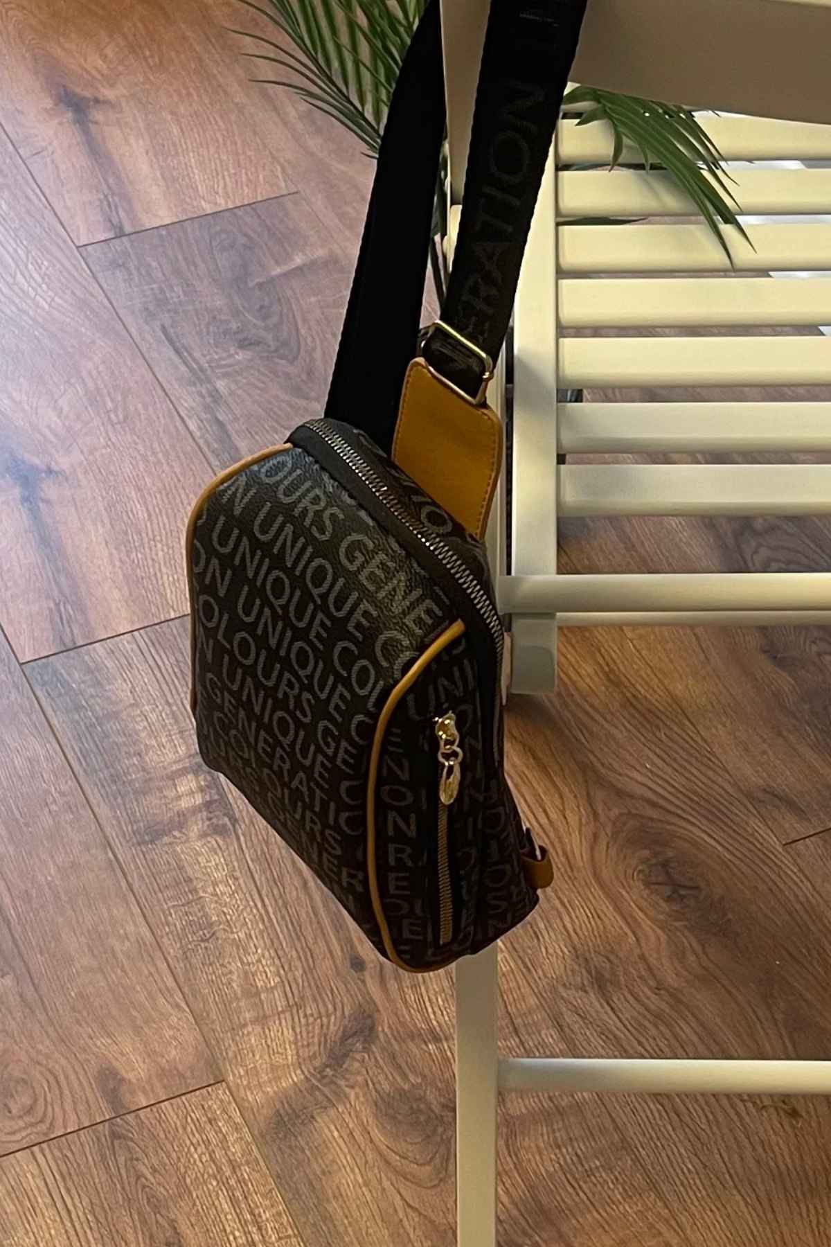 Celina Gri-Siyah Suni Deri Body Bag Çanta 