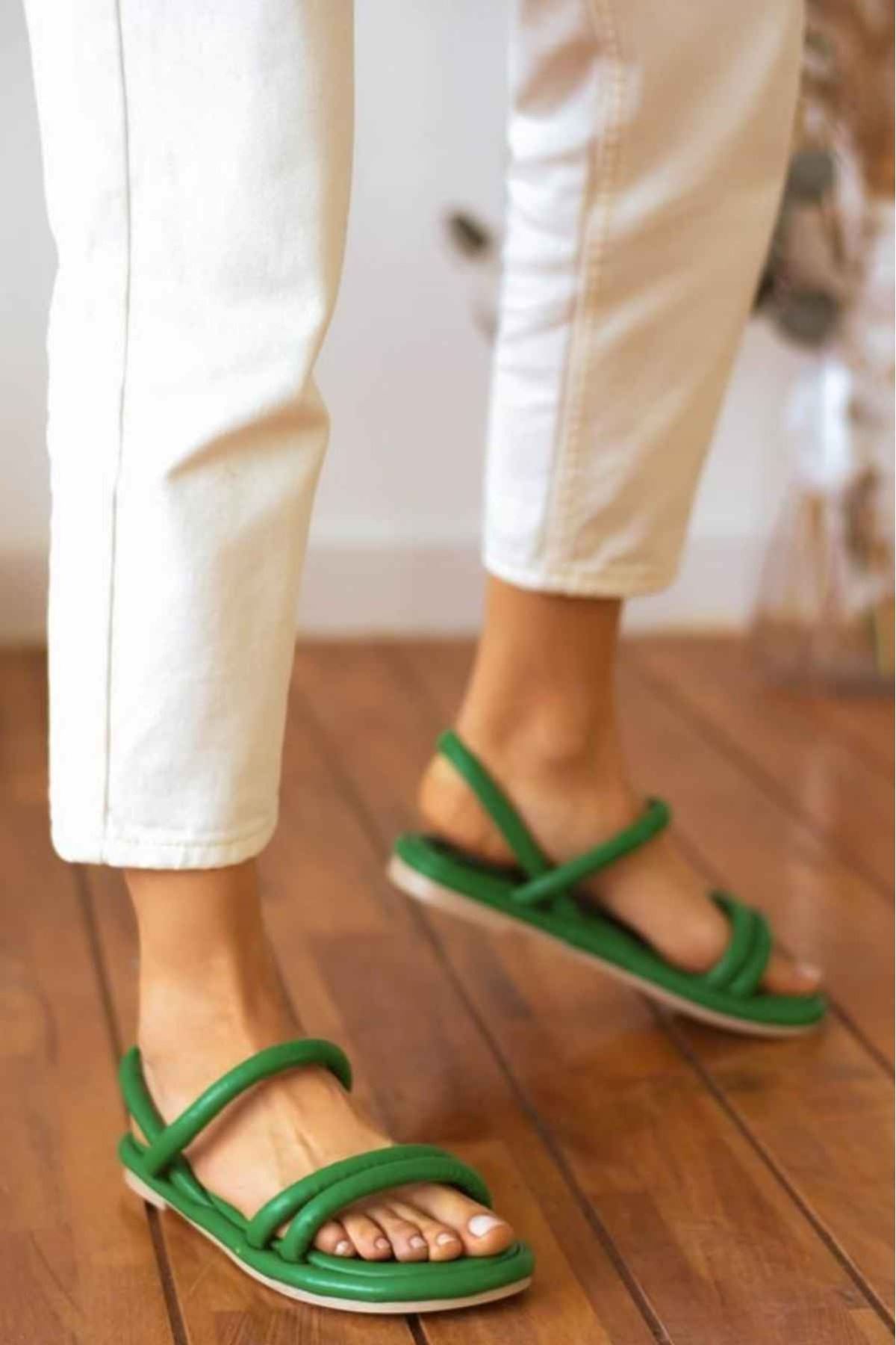 Kasey  Yeşil   İnce Kemerli Sandalet 