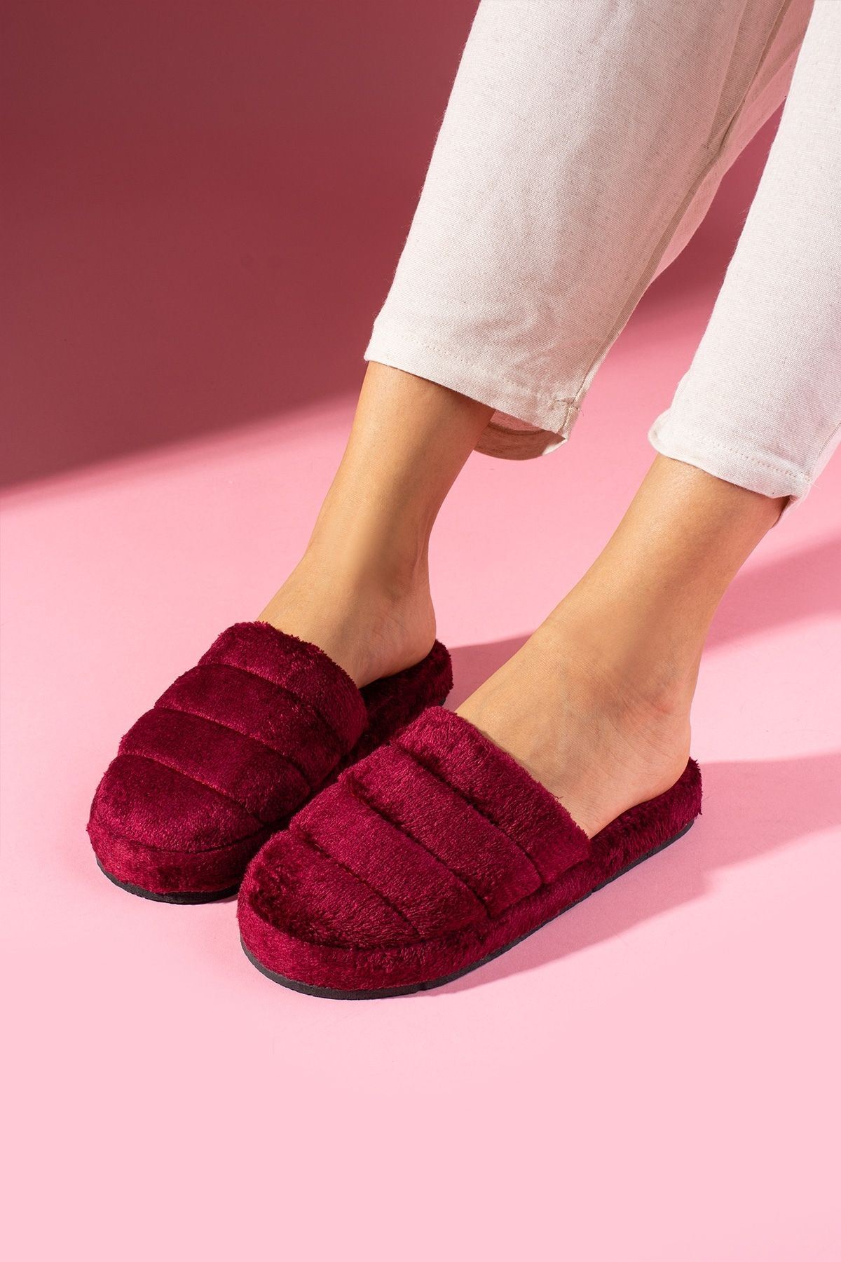 Bony Bordo Önü Kapalı Sarma Tabanlı Ev Terliği