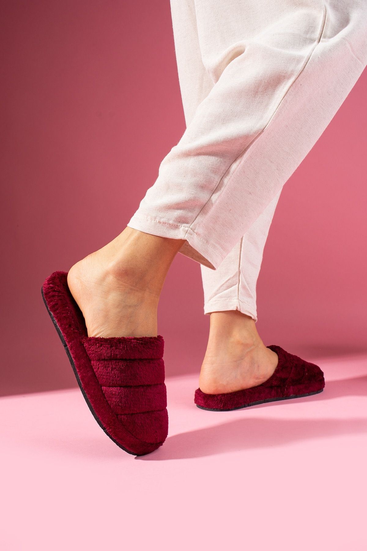 Bony Bordo Önü Kapalı Sarma Tabanlı Ev Terliği