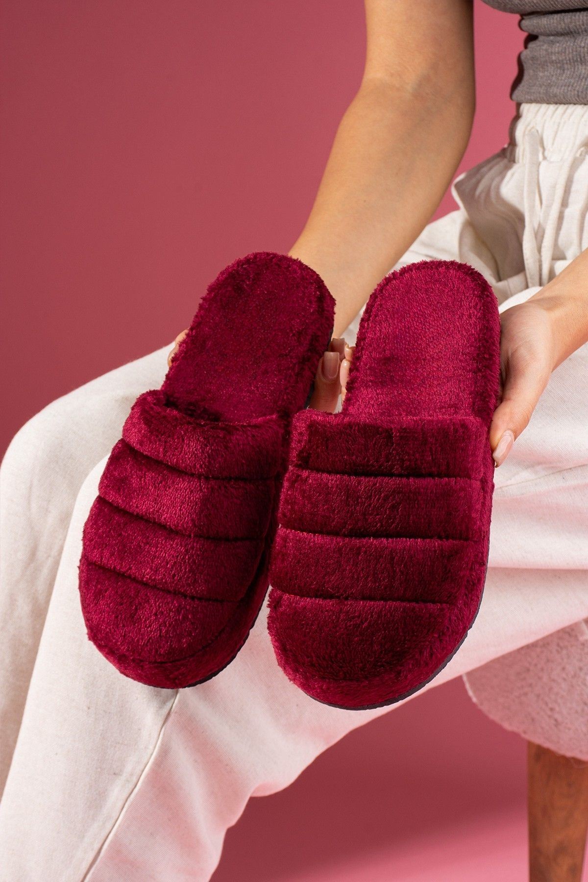 Bony Bordo Önü Kapalı Sarma Tabanlı Ev Terliği