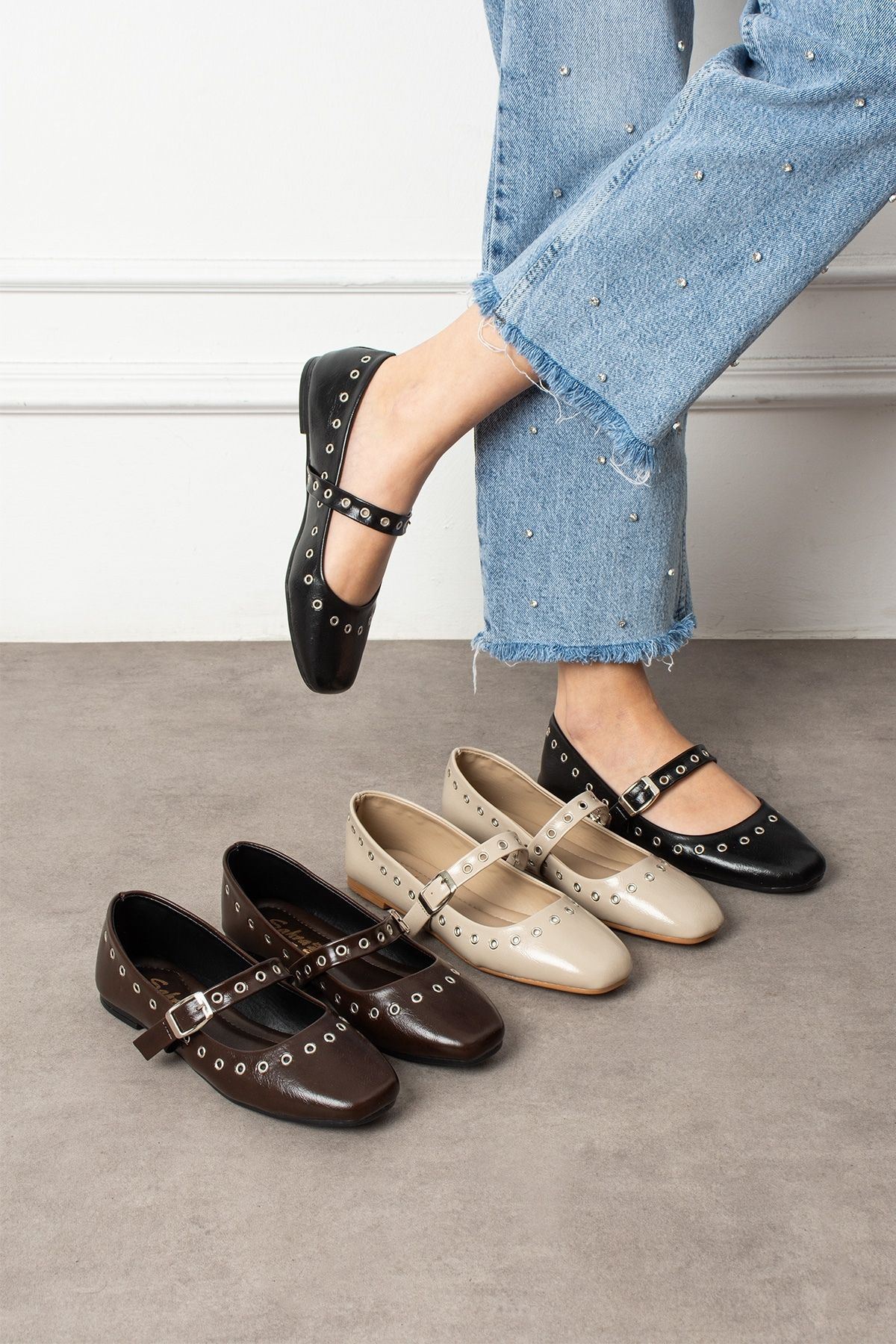 Vento Kahverengi Cilt Gümüş Halka Detaylı Tokalı Kemer Bantlı Babet