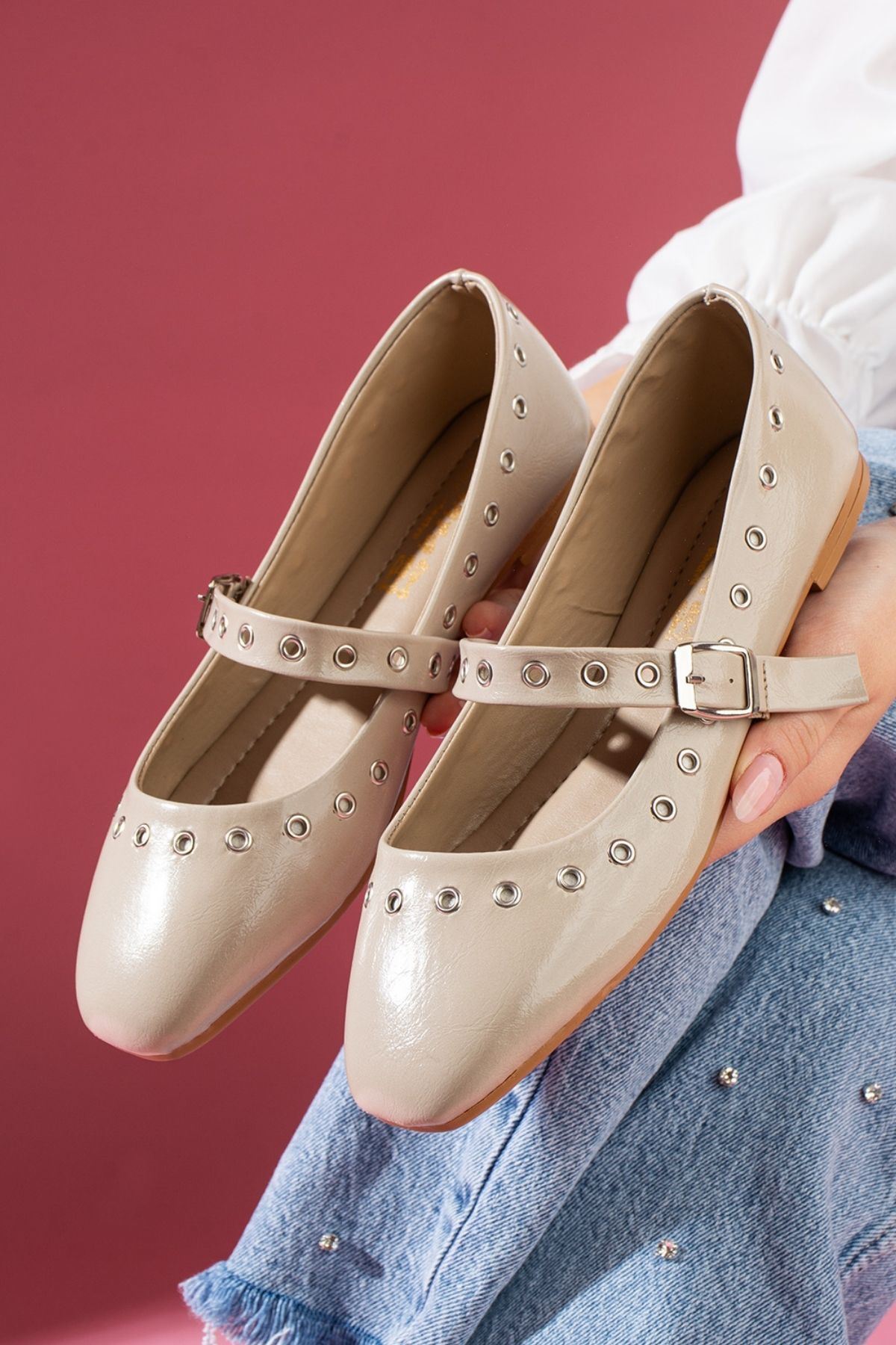 Vento Vizon Cilt Gümüş Halka Detaylı Tokalı Kemer Bantlı Babet