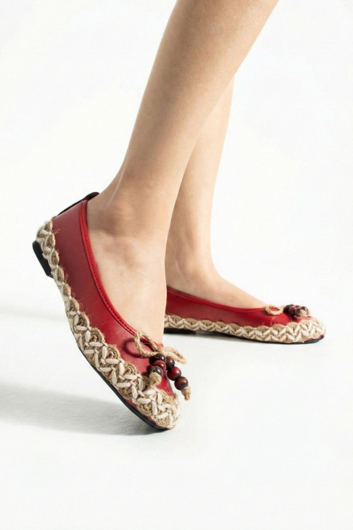 Caldera Kırmızı Cilt Hasır Sarma Thermo Tabanlı Premium Babet