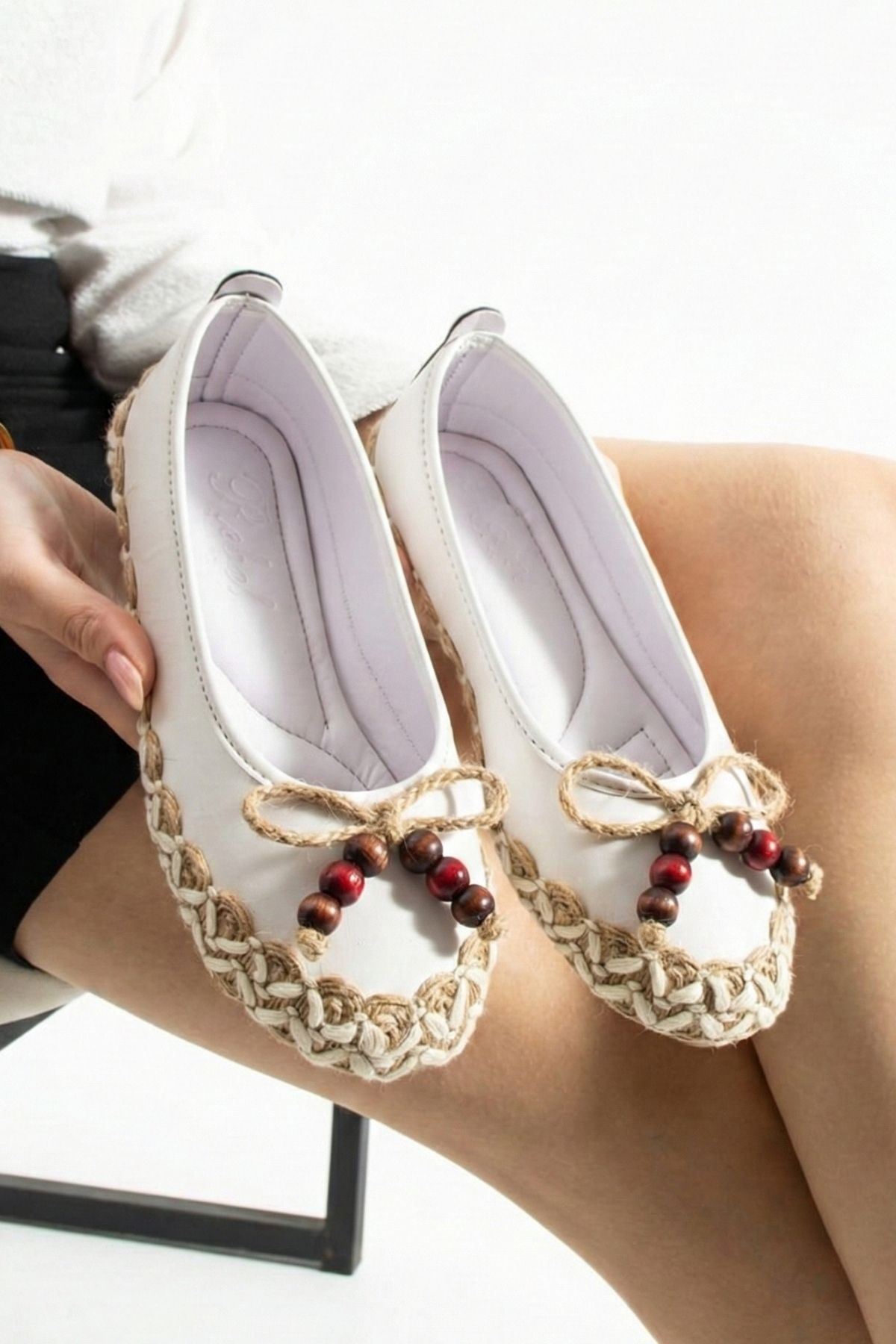 Caldera Beyaz Cilt Hasır Sarma Thermo Tabanlı Premium Babet