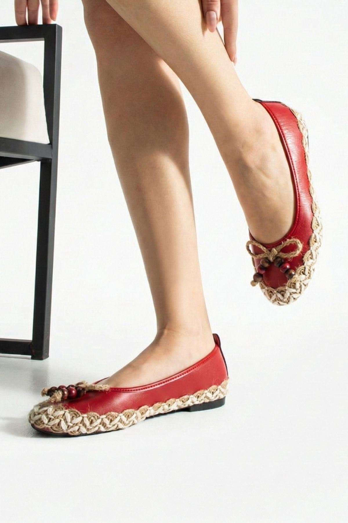 Caldera Kırmızı Cilt Hasır Sarma Thermo Tabanlı Premium Babet