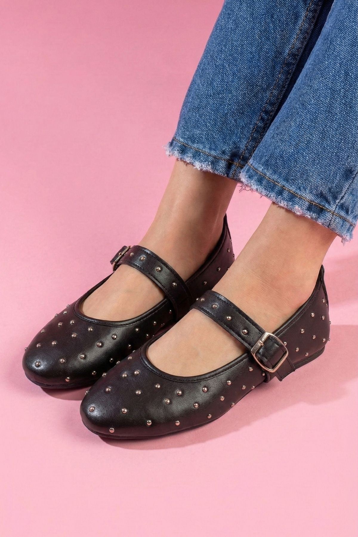 Kroma Siyah Cilt Metal Mini Troklu Kemerli Premium Babet