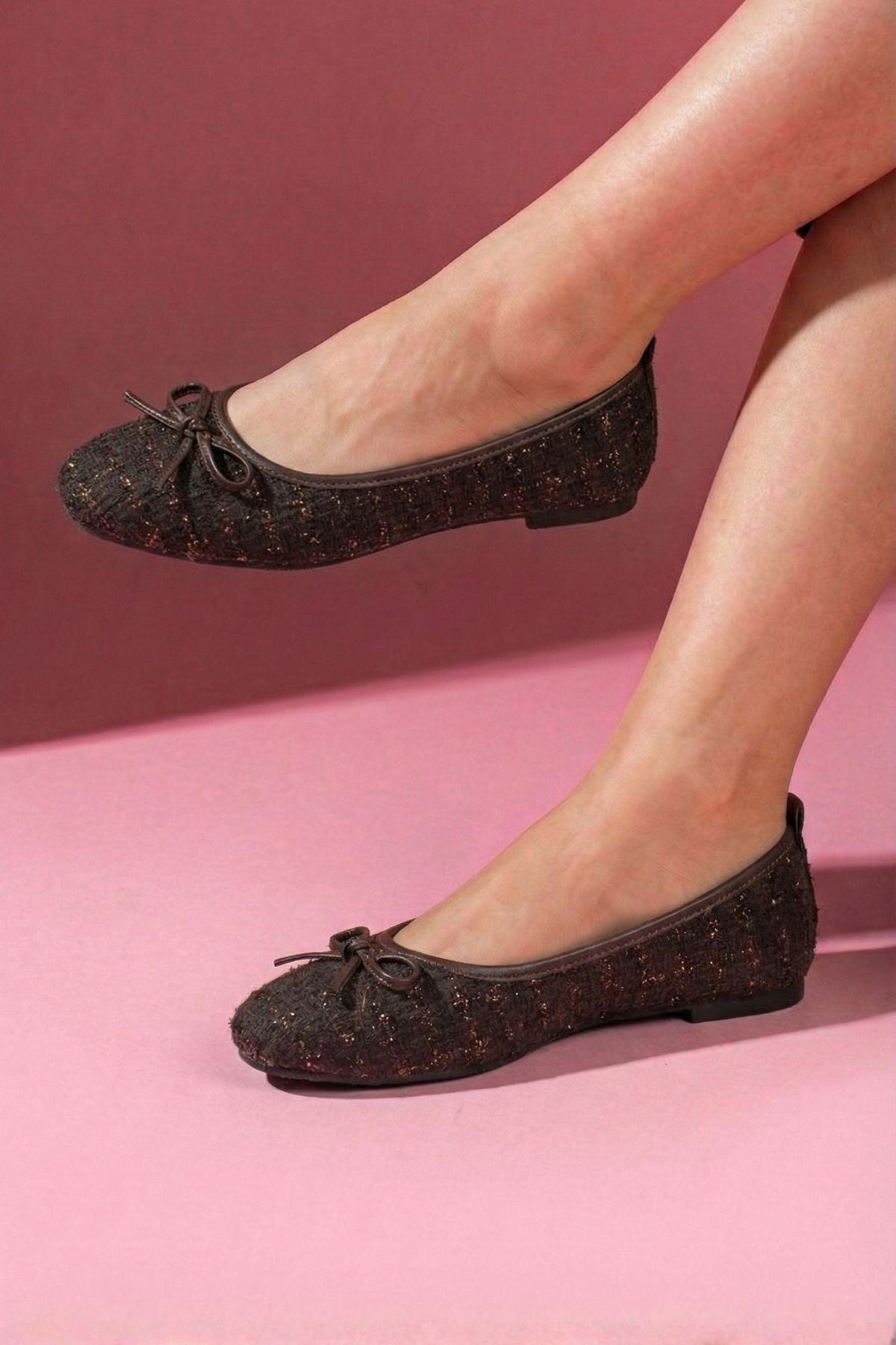 Lavinia Kahverengi Simli Kumaş Mini Fiyonklu Babet