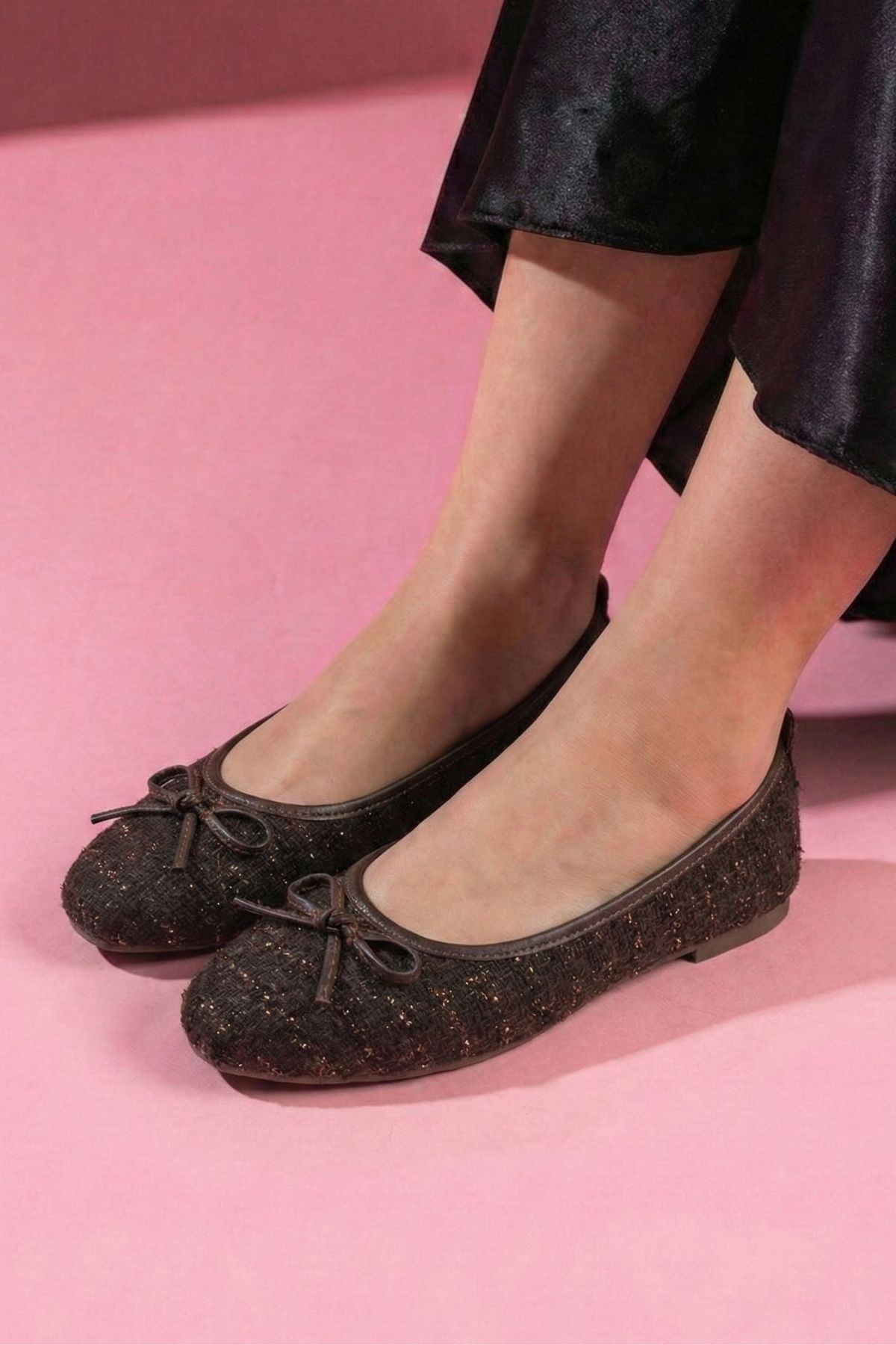 Lavinia Kahverengi Simli Kumaş Mini Fiyonklu Babet