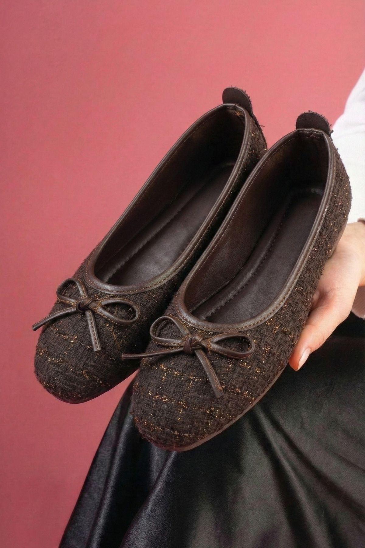 Lavinia Kahverengi Simli Kumaş Mini Fiyonklu Babet