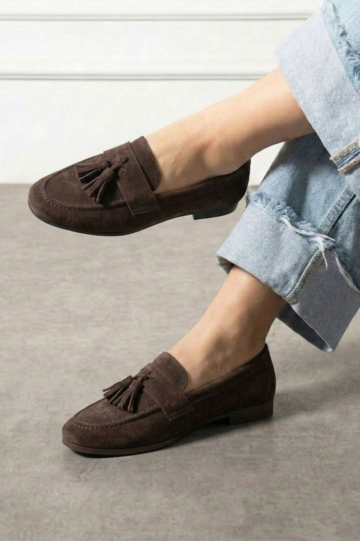 Savona Kahverengi Süet Püskül Detaylı Loafer Babet Günlük Ayakkabı