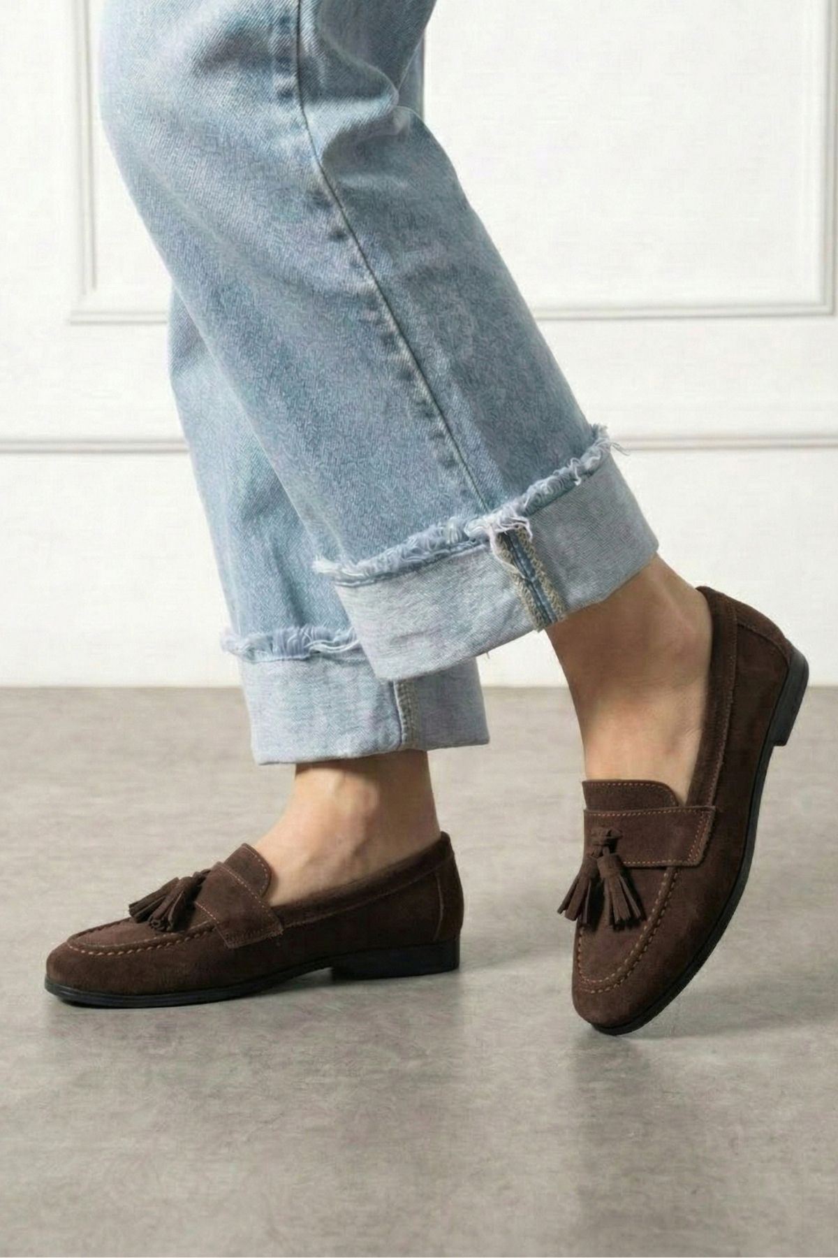 Savona Kahverengi Süet Püskül Detaylı Loafer Babet Günlük Ayakkabı