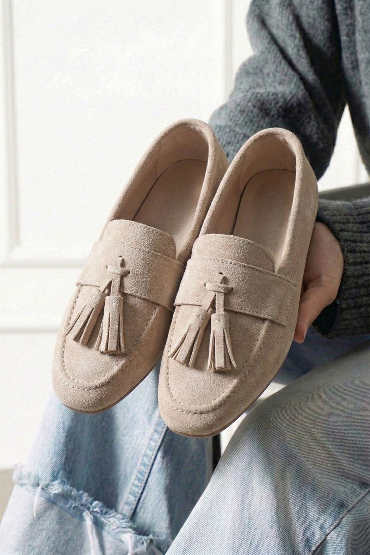 Savona Vizon Süet Püskül Detaylı Loafer Babet Günlük Ayakkabı