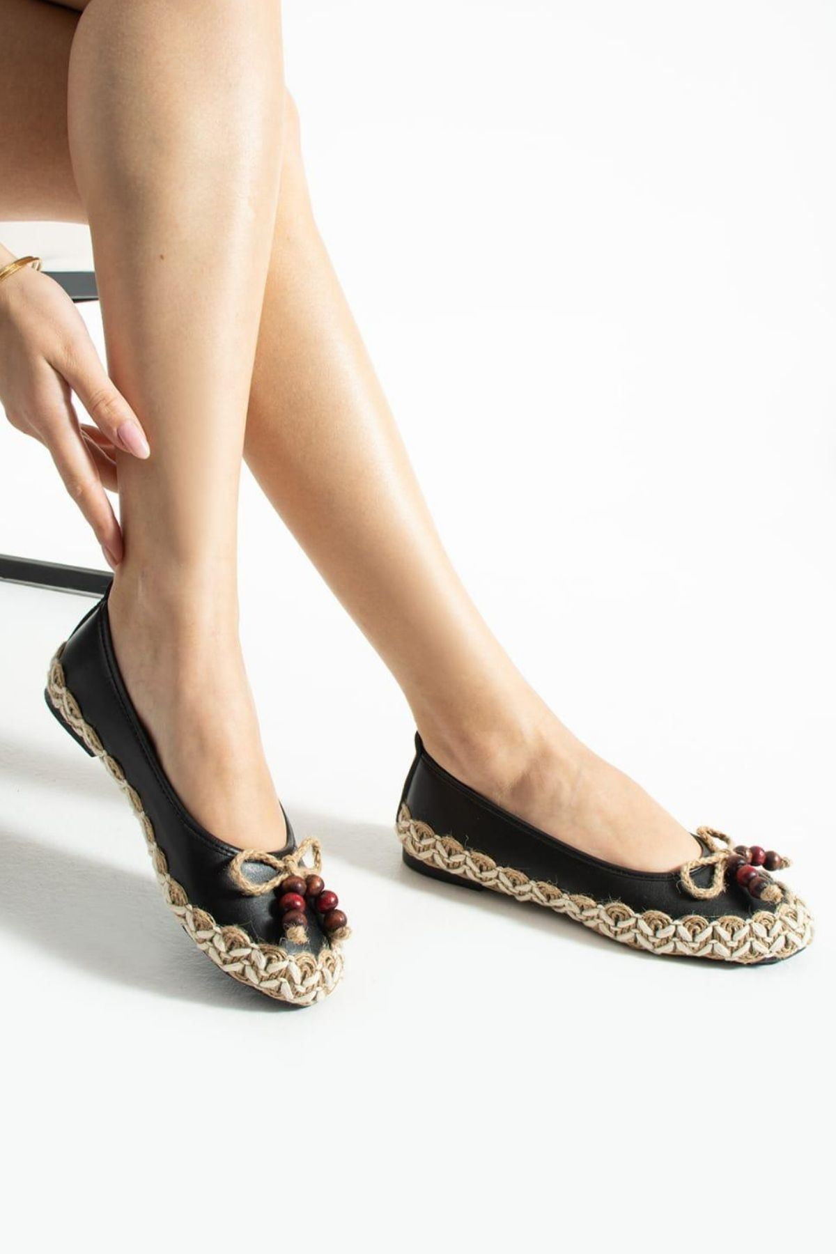 Caldera Siyah Cilt Hasır Sarma Thermo Tabanlı Premium Babet