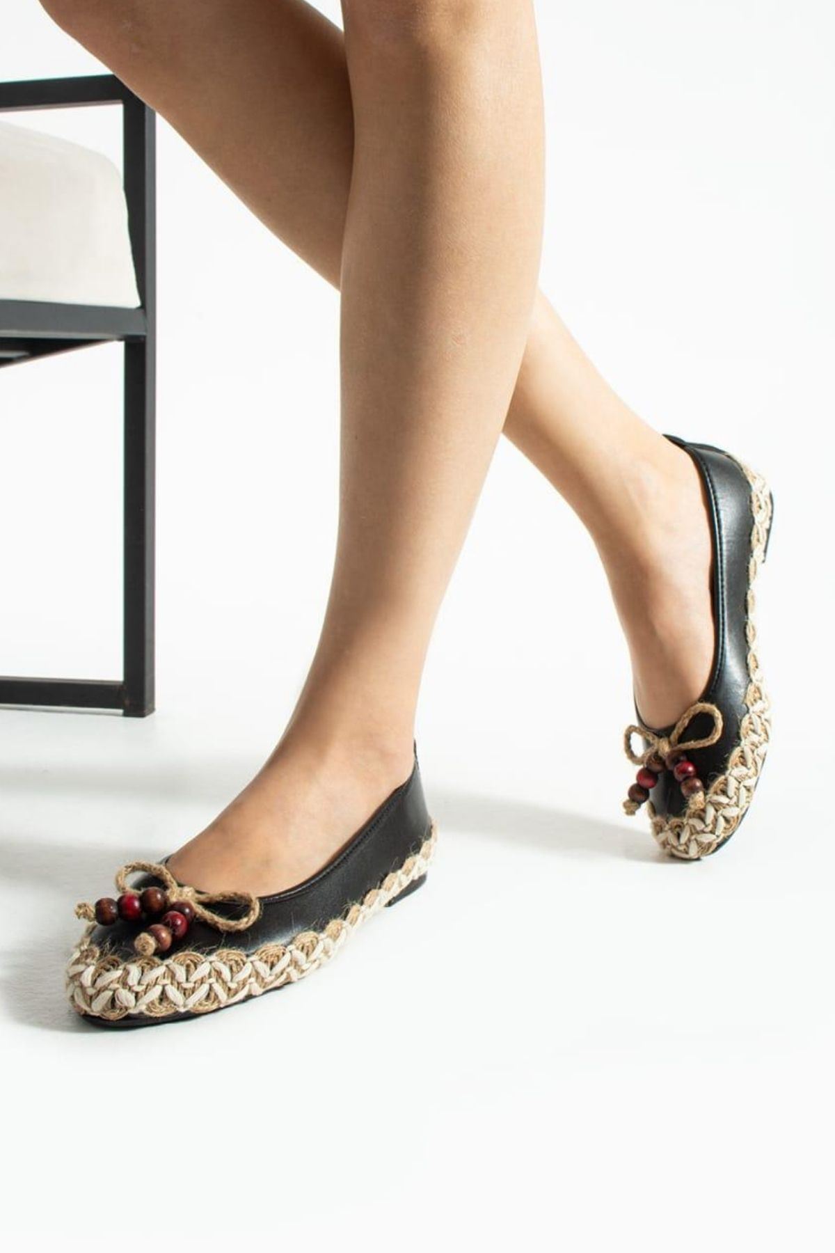 Caldera Siyah Cilt Hasır Sarma Thermo Tabanlı Premium Babet