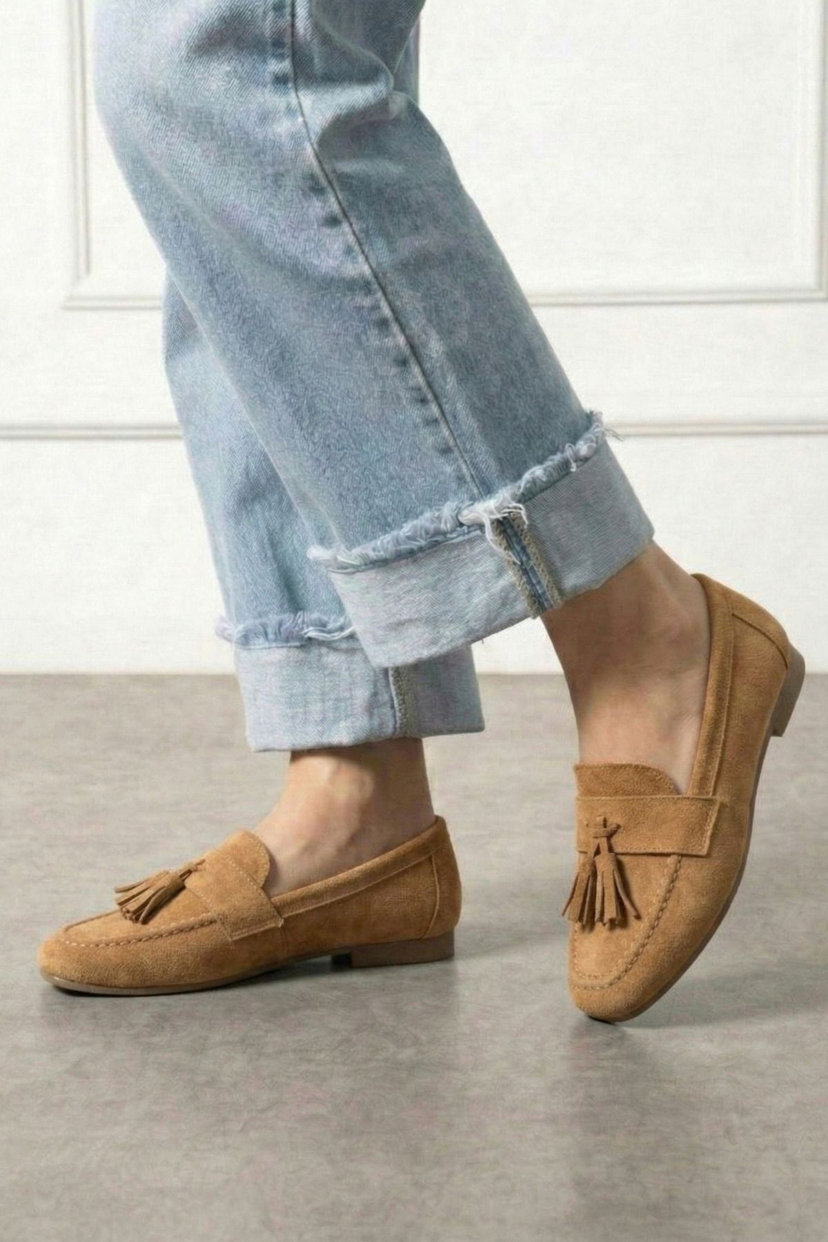 Savona Taba Süet Püskül Detaylı Loafer Babet Günlük Ayakkabı