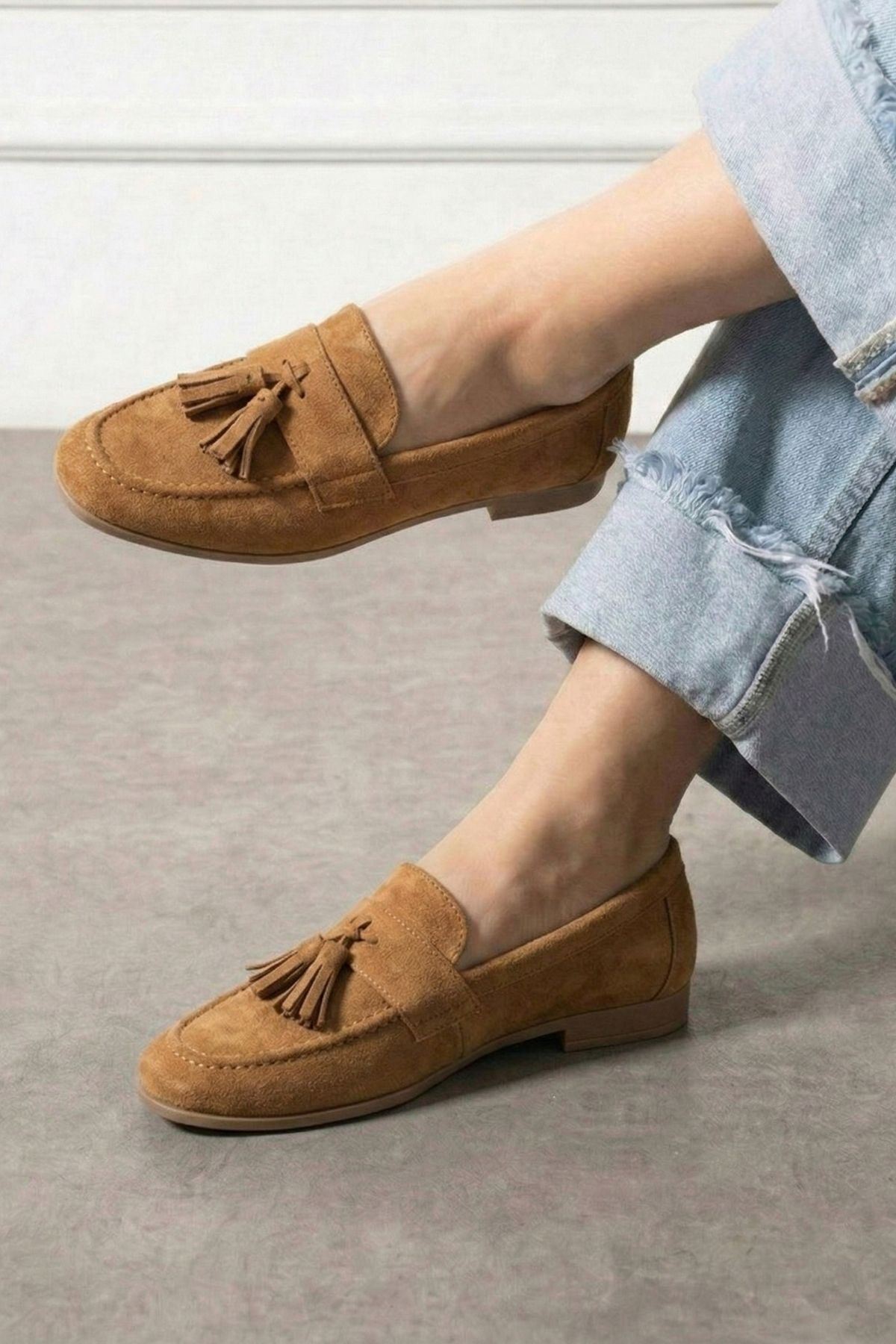 Savona Taba Süet Püskül Detaylı Loafer Babet Günlük Ayakkabı