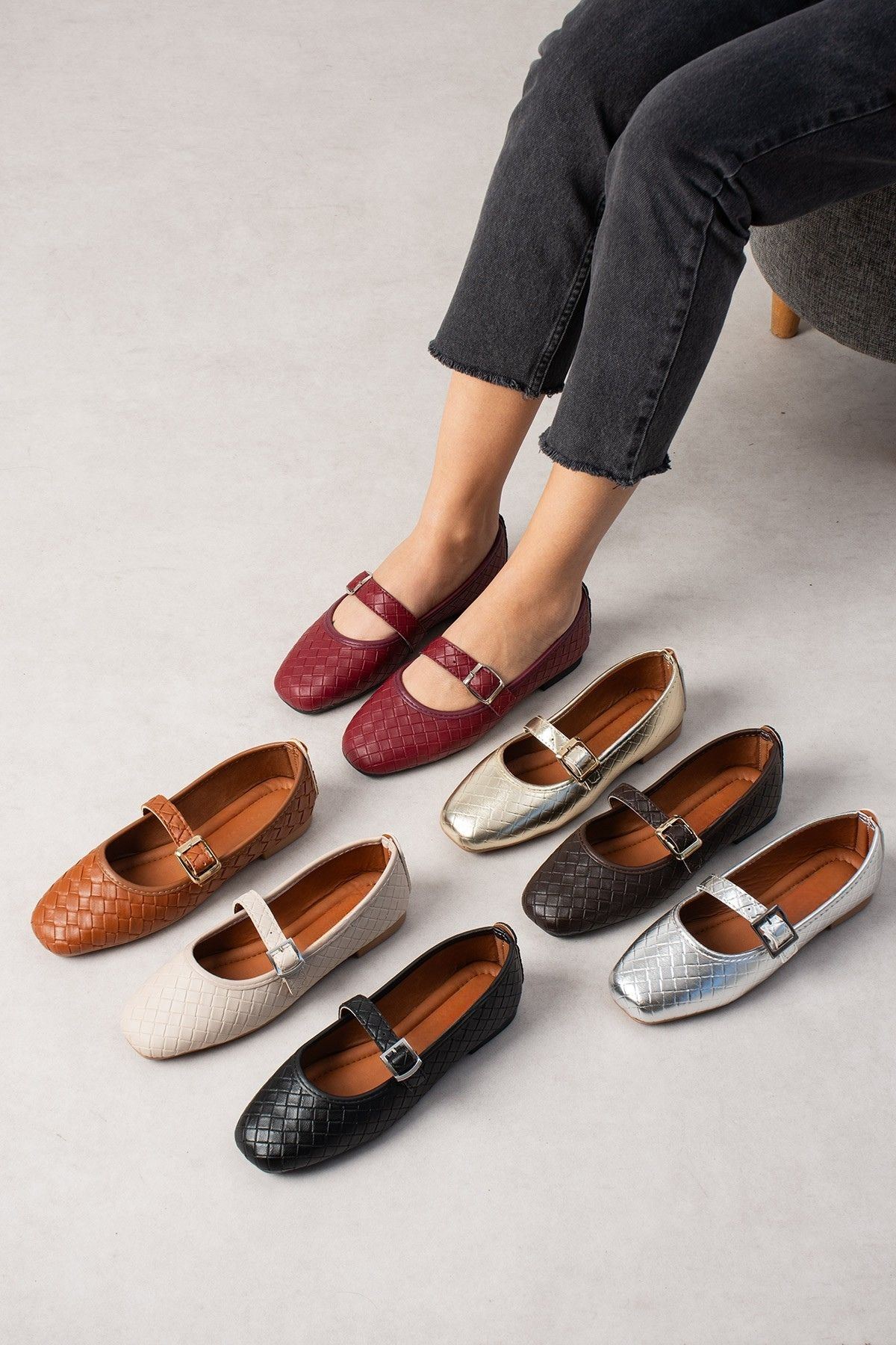 Toledo Altın Cilt Örgü Dokulu Nikel Tokalı Kemer Bantlı Babet