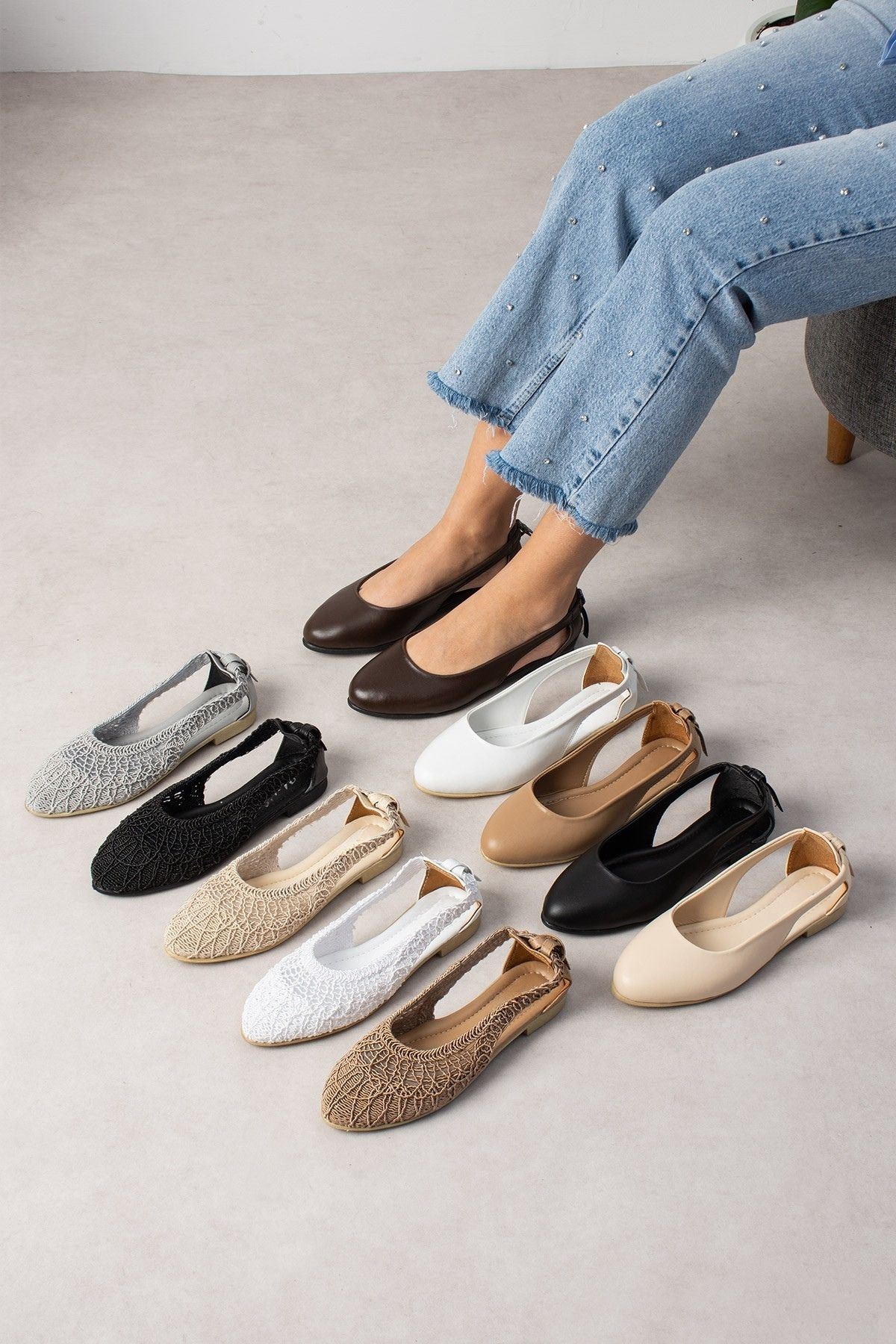 Sibon Bej Cilt  Yanı Açık Arkası Fiyonk Detaylı Babet