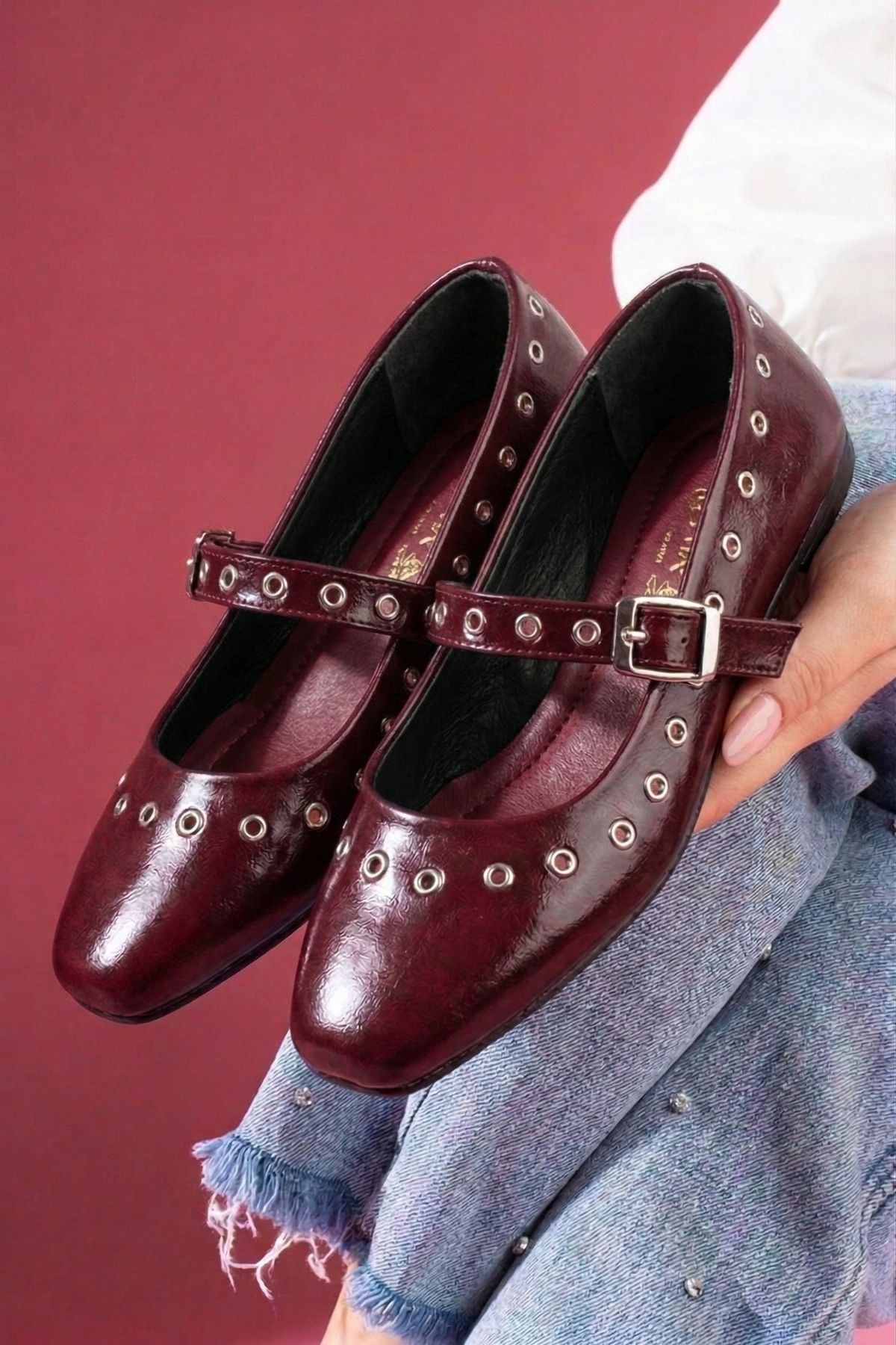 Vento Bordo Cilt Gümüş Halka Detaylı Tokalı Kemer Bantlı Babet