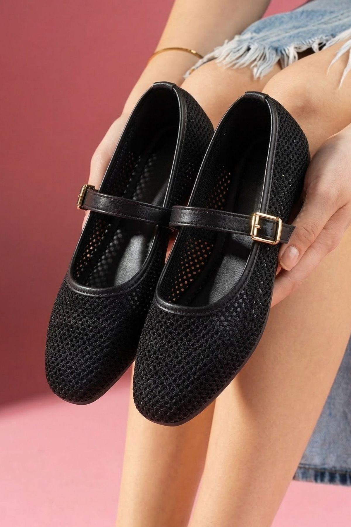 Avila Siyah Fileli Gold Tokalı Kemer Bantlı Babet