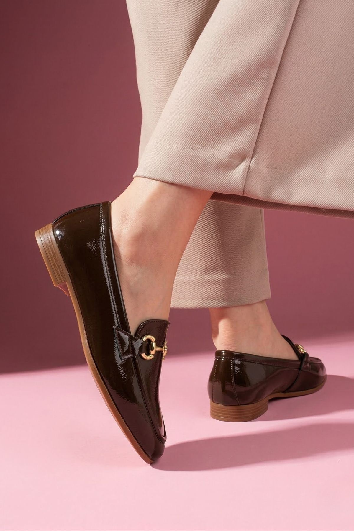 Rakuel Kahverengi Kırışık Rugan Kadın Loafer Babet Günlük Ayakkabı