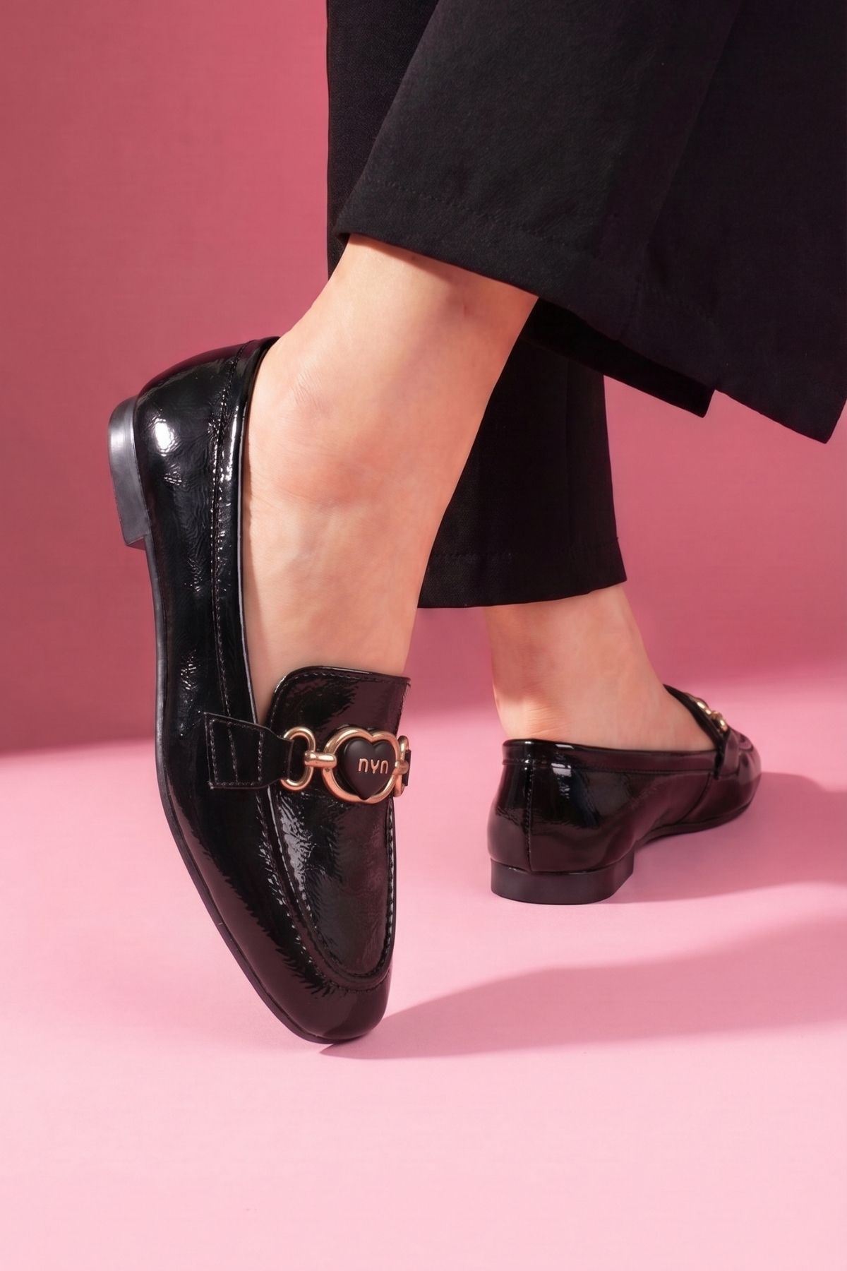 Lodi Siyah Kırışık Rugan Kadın Loafer Babet Günlük Ayakkabı