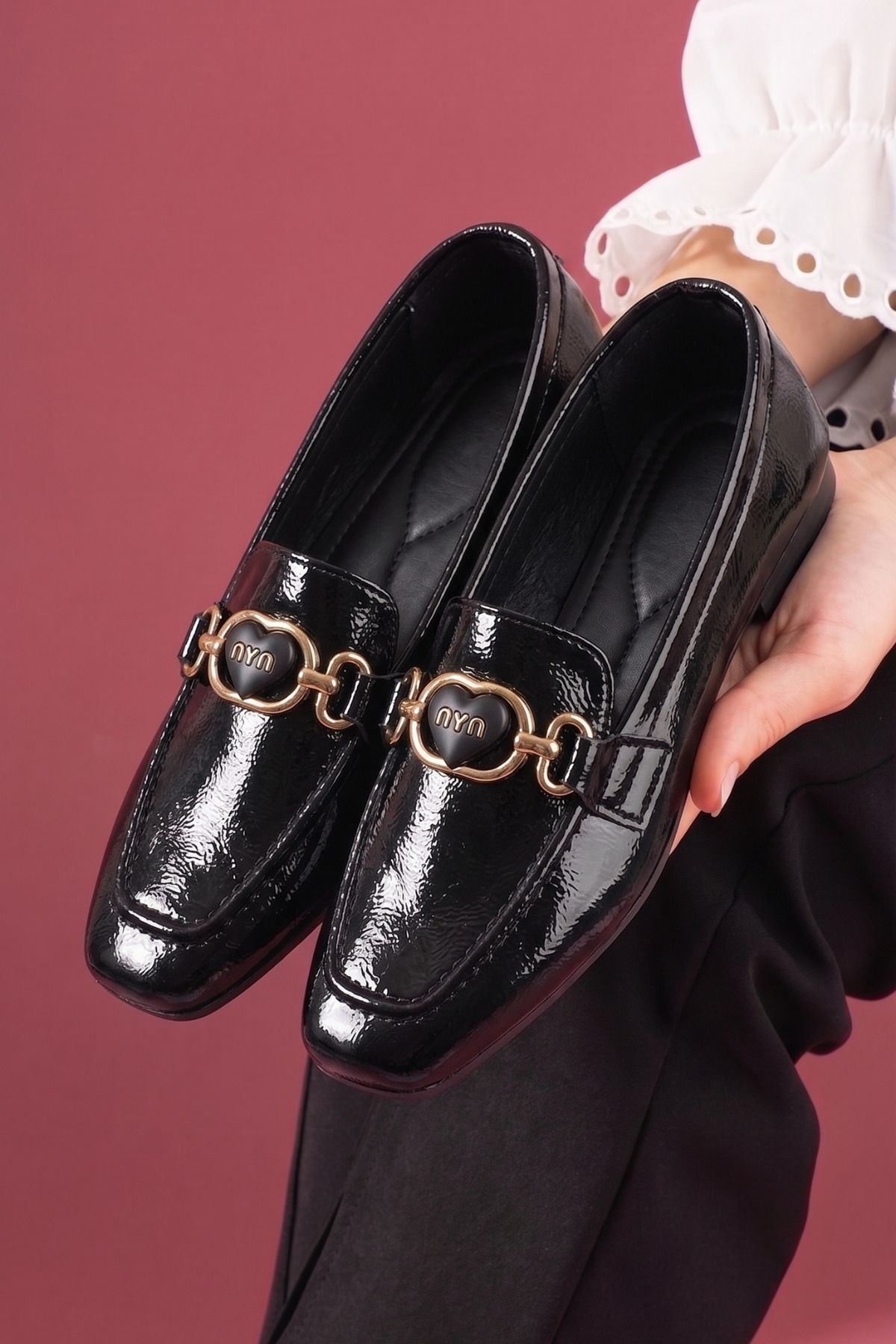 Lodi Siyah Kırışık Rugan Kadın Loafer Babet Günlük Ayakkabı