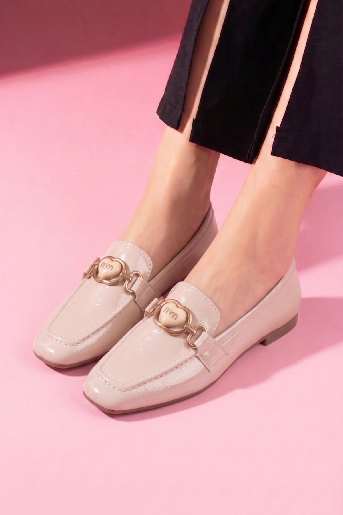 Lodi Bej Kırışık Rugan Kadın Loafer Babet Günlük Ayakkabı