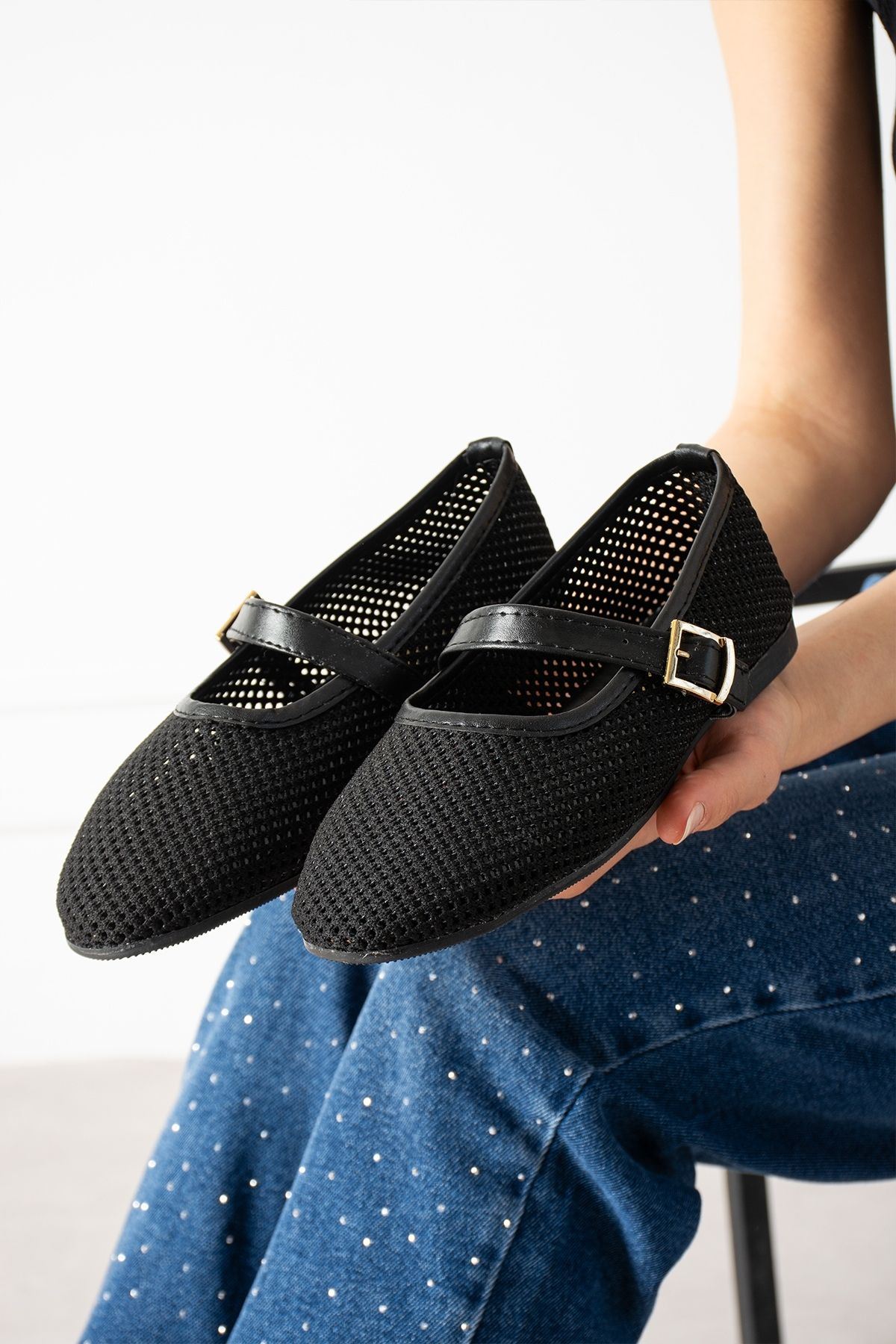 Avila Siyah Fileli Gold Tokalı Kemer Bantlı Babet