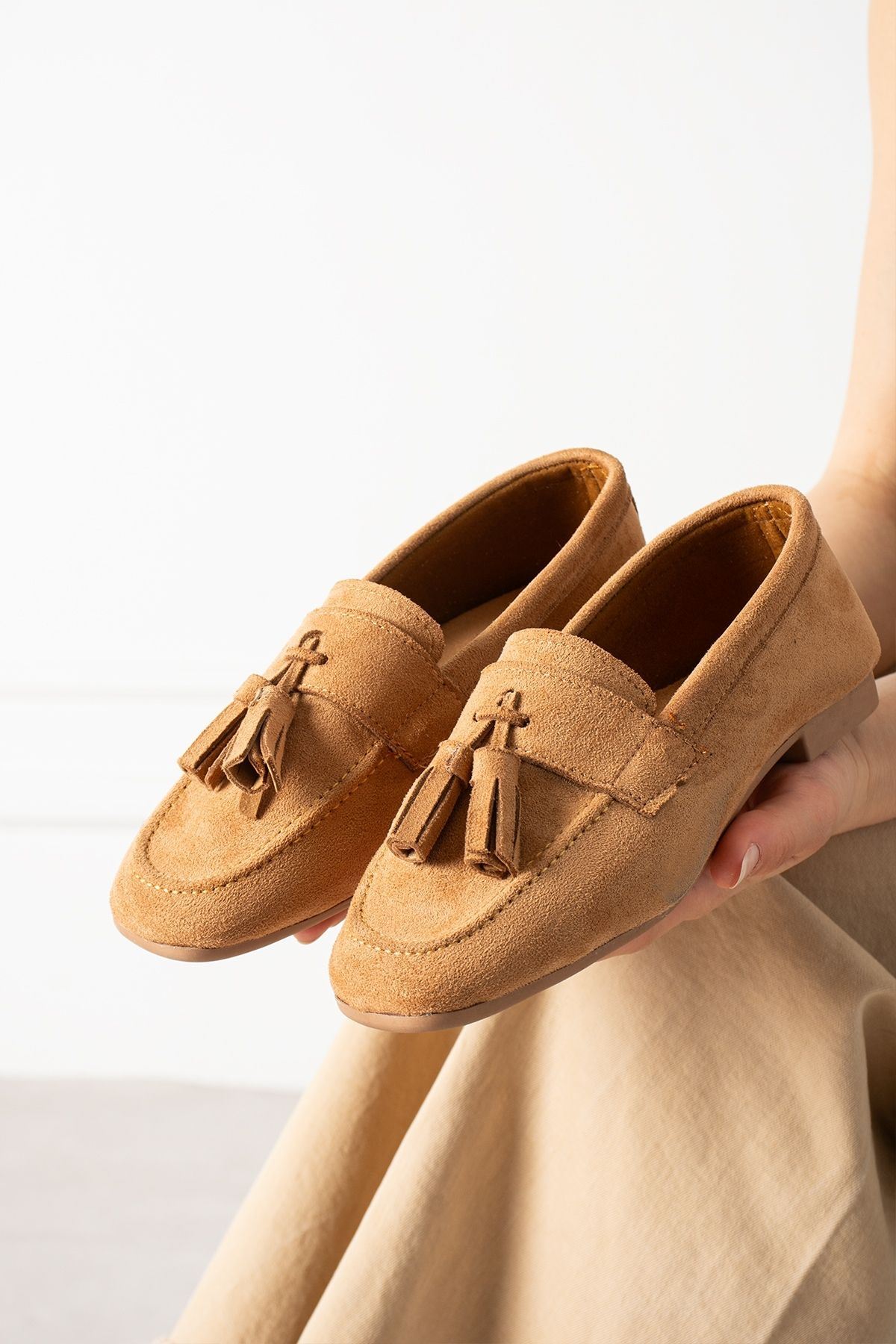 Savona Taba Süet Püskül Detaylı Loafer Babet Günlük Ayakkabı