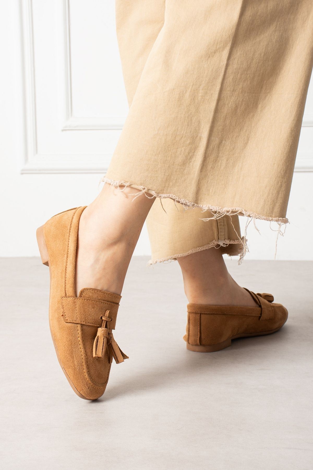 Savona Taba Süet Püskül Detaylı Loafer Babet Günlük Ayakkabı