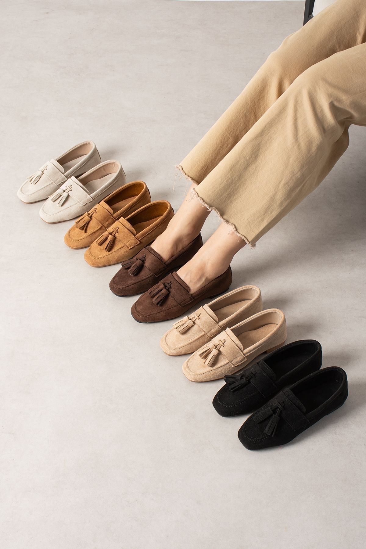 Savona Taba Süet Püskül Detaylı Loafer Babet Günlük Ayakkabı