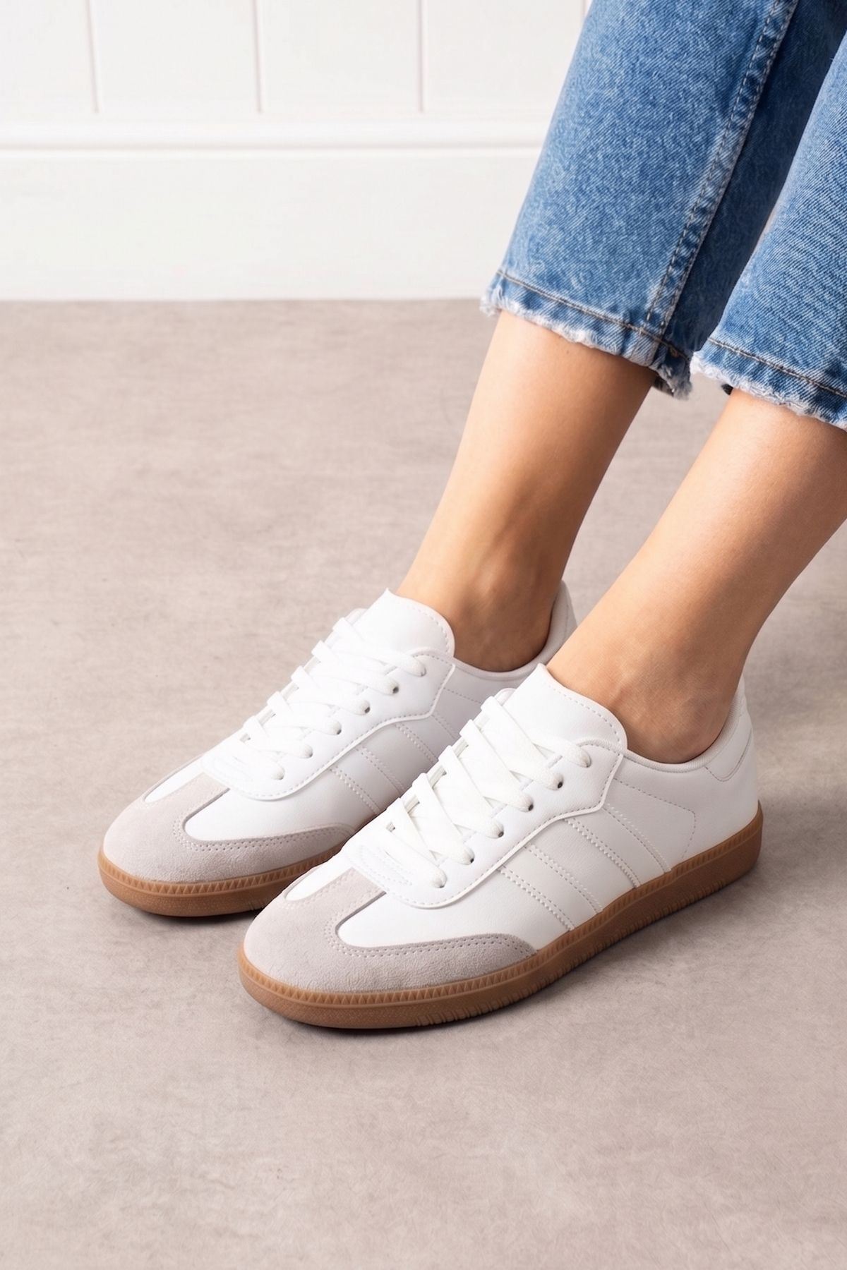 Fortuna Beyaz Şeritli Bağcıklı Spor Sneaker Ayakkabı