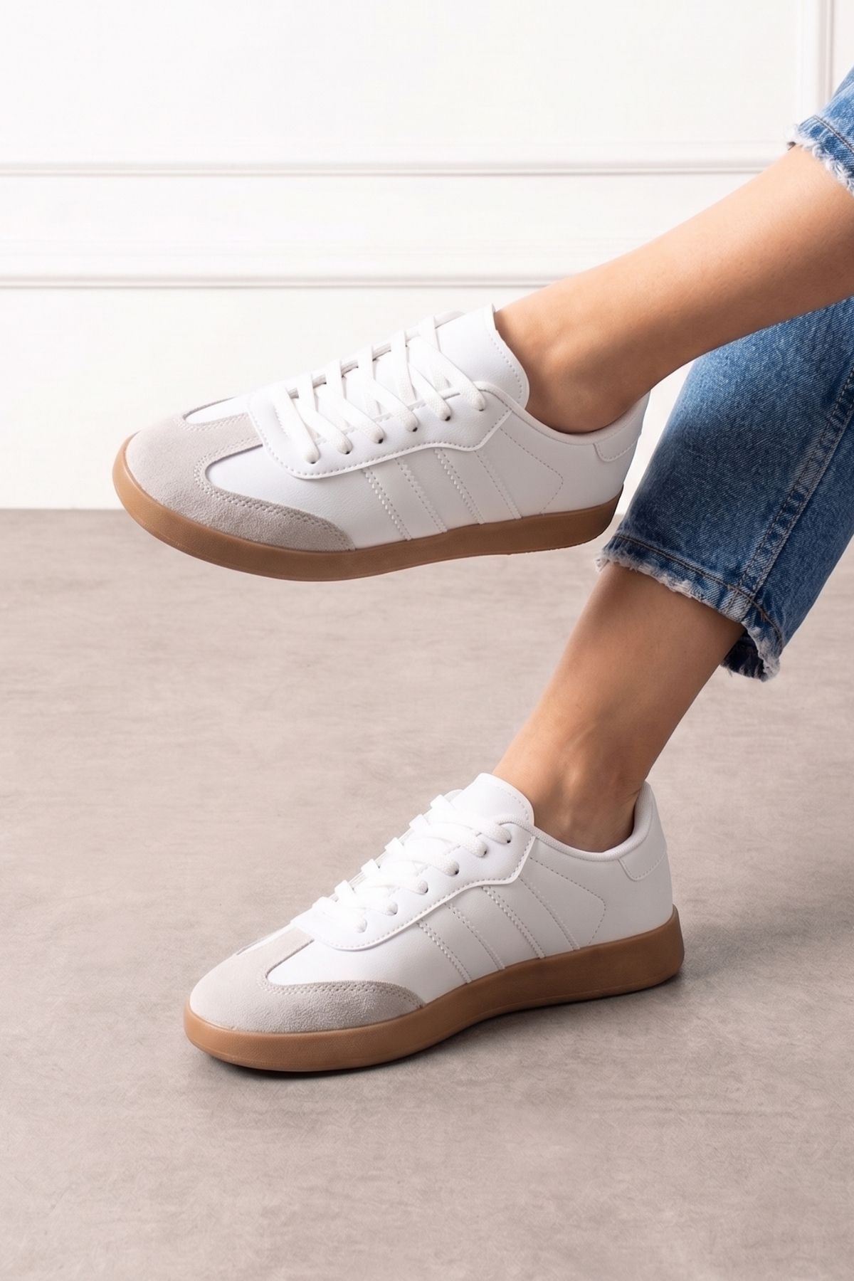 Fortuna Beyaz Şeritli Bağcıklı Spor Sneaker Ayakkabı