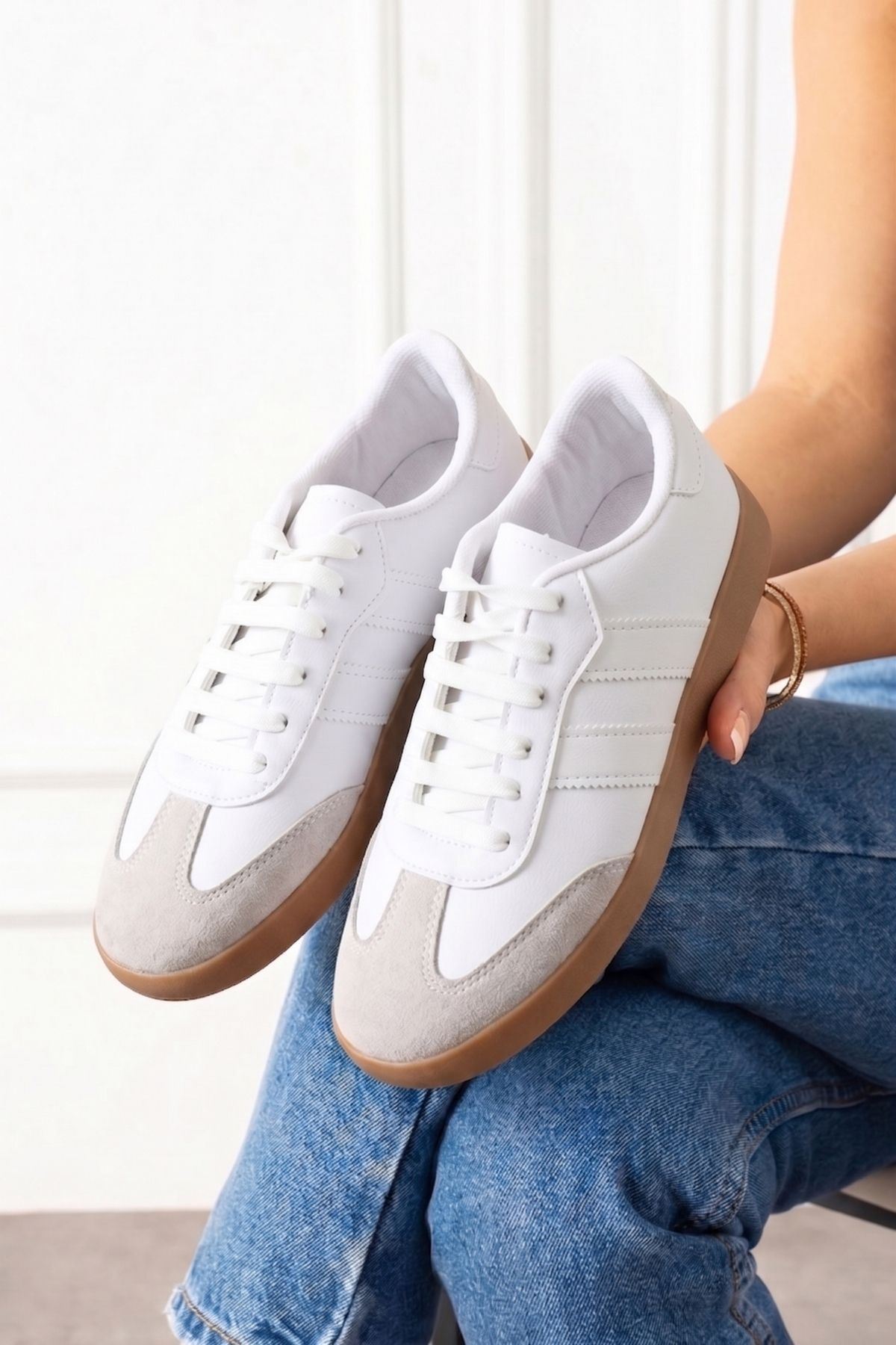 Fortuna Beyaz Şeritli Bağcıklı Spor Sneaker Ayakkabı