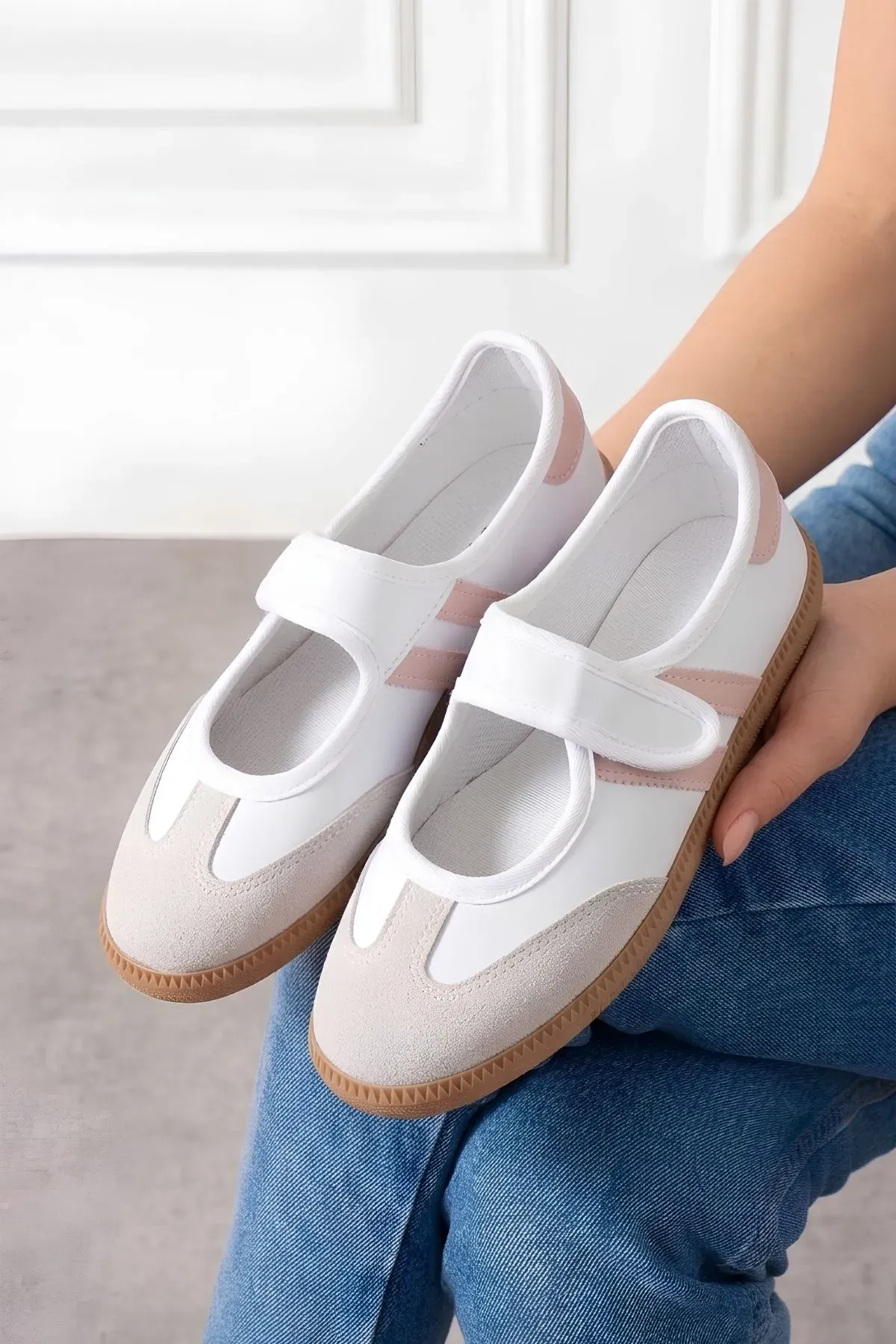 Vicenza Beyaz Pudra Şeritli Bantlı Spor Sneaker Ayakkabı