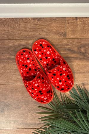 Alice Kırmızı Yıldız Desenli Önü Kapalı Ev Terliği