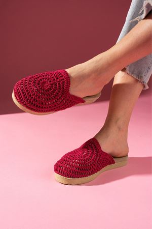 Ottawa  Fuşya Dairesel Hasır İşlemeli Önü Kapalı Terlik