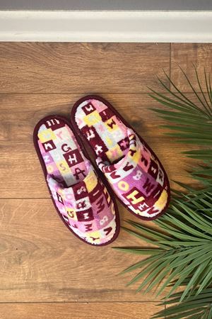 Alice Lila Bordo Harf Desenli Önü Kapalı Ev Terliği 