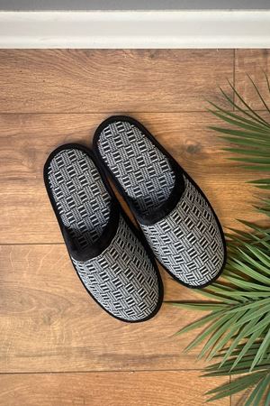 Florida Siyah Gri Çizgi Kare Desenli Erkek Ev Terliği 