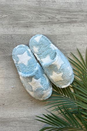 Stary Mavi Yıldız Desenli Peluş Ev Terliği  