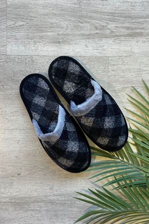 Florida Siyah Gri Ekose Desenli Erkek Ev Terliği 