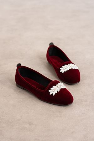 Logan  Bordo Yaprak Taş İşleme Detaylı Elegant Ev Babeti