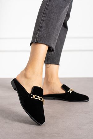 Zindo Siyah Gold Zincir Detaylı Elegant Ev Terliği