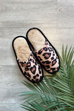 Alice Bej Büyük Leopar Desenli Ev Terliği  