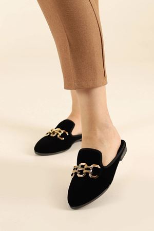 Santi Siyah Büyük Gold Zincirli Elegant Ev Terliği 