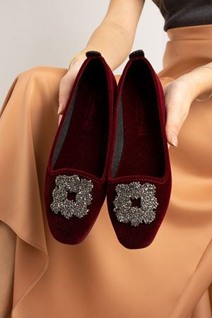 Raven Bordo Kare Taş işleme Detaylı Elegant Ev Babeti