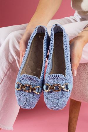 Marsa Bebe Mavisi Daire Nakışlı İnci Kemerli Babet 