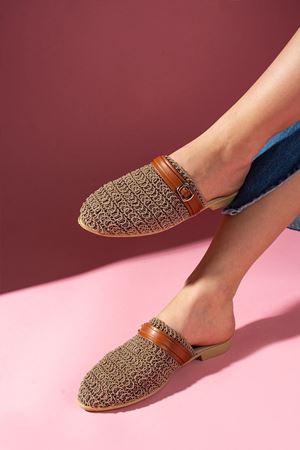 Lumera Vizon Zırh Örme Triko Taba Kemer Detaylı Terlik